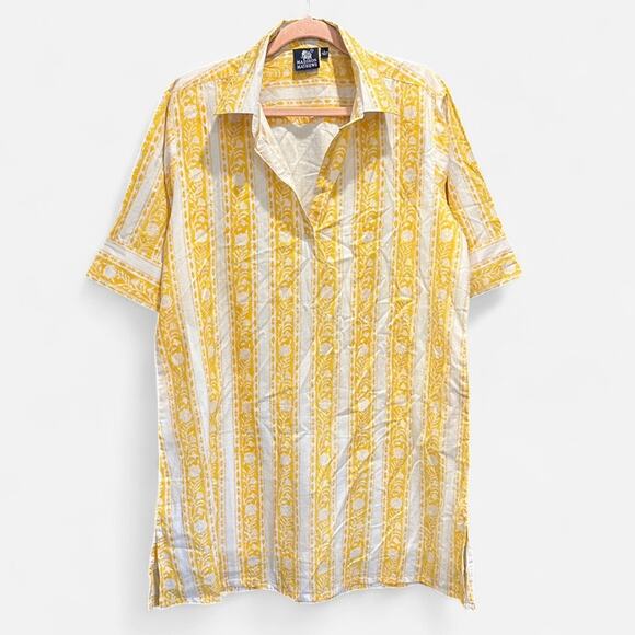 Madison Matthews 100% Cotton Coastal Shirt Dress Yellow White Resort Wear Beach - Picture 4 of 11